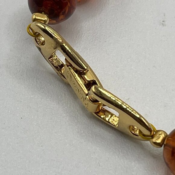 Napier Vintage Faux Amber Round Bead Gold Cabochon Plaque Statement Necklace - Picture 5 of 6